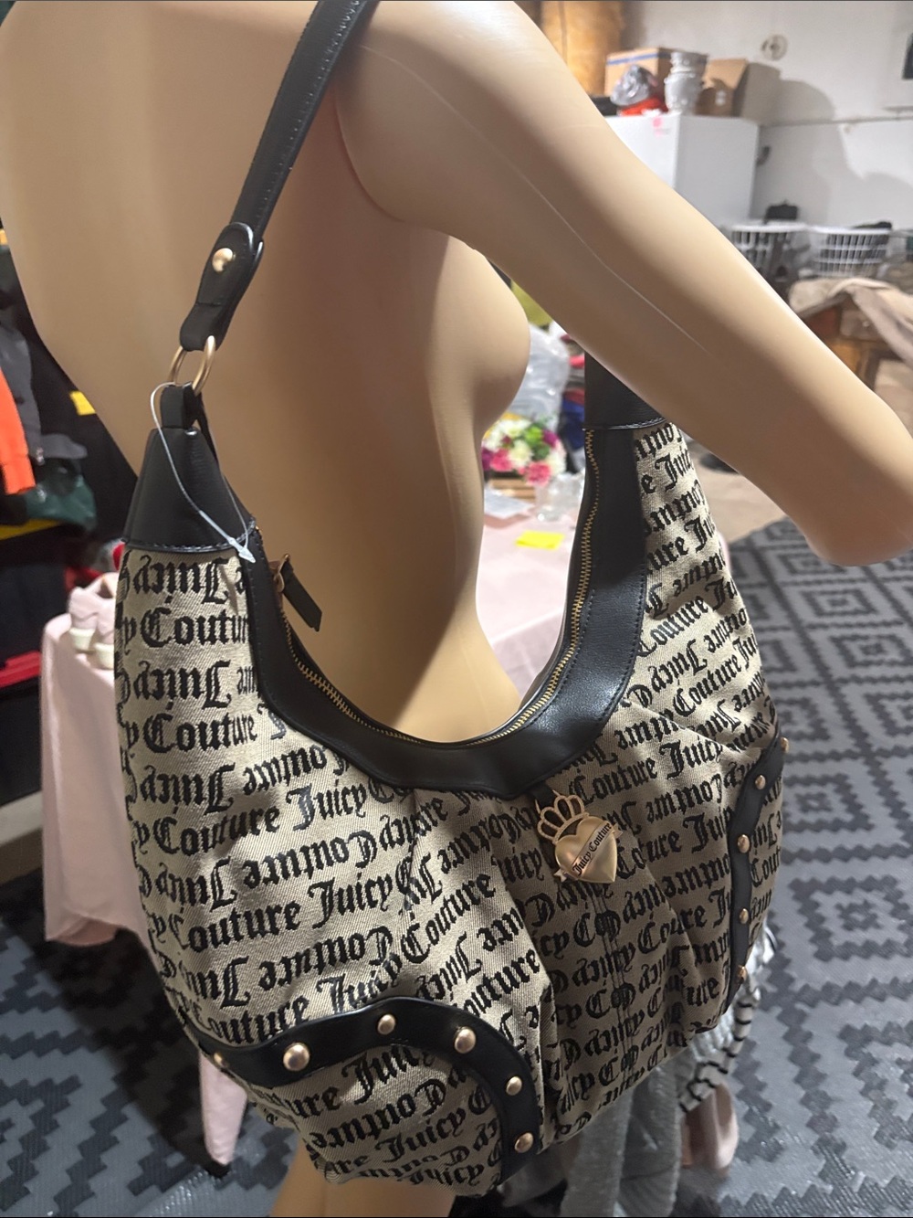 Juicy Couture Black & Beige Signature Logo Hobo